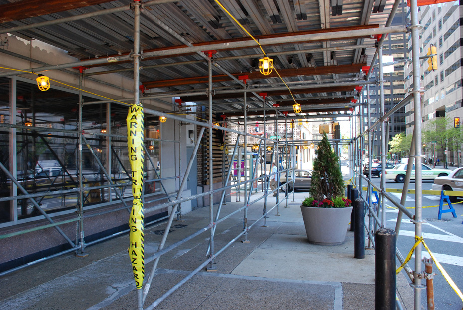 20th & JFK, finished look, overhead protection, Superior Scaffold, 215 743-2200