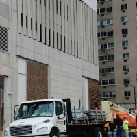 20th & JFK, crews on the scene, overhead protection, Superior Scaffold, 215 743-2200