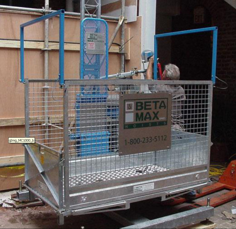 Material hoist, platform hoists, portable, motorized, wire, rope, rack and pinion,