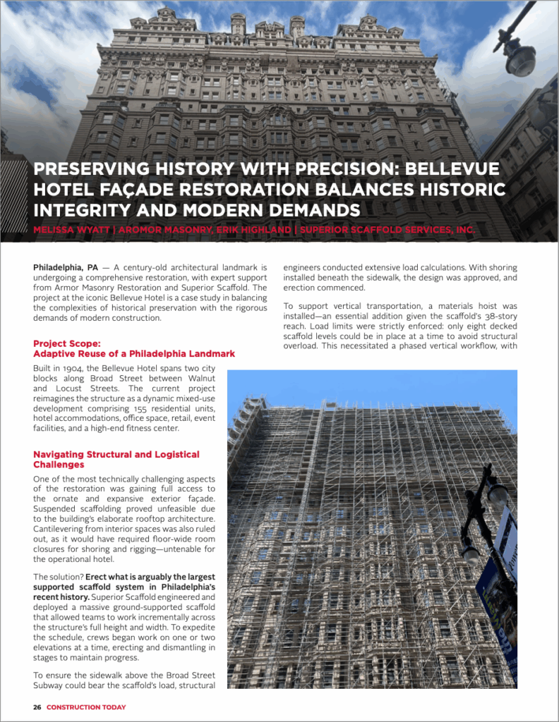 age 1 screen shot, gbca Construction Today Magazine, superior scaffold, armor masonry, the bellevue hotel, pa, philly, philadelphia